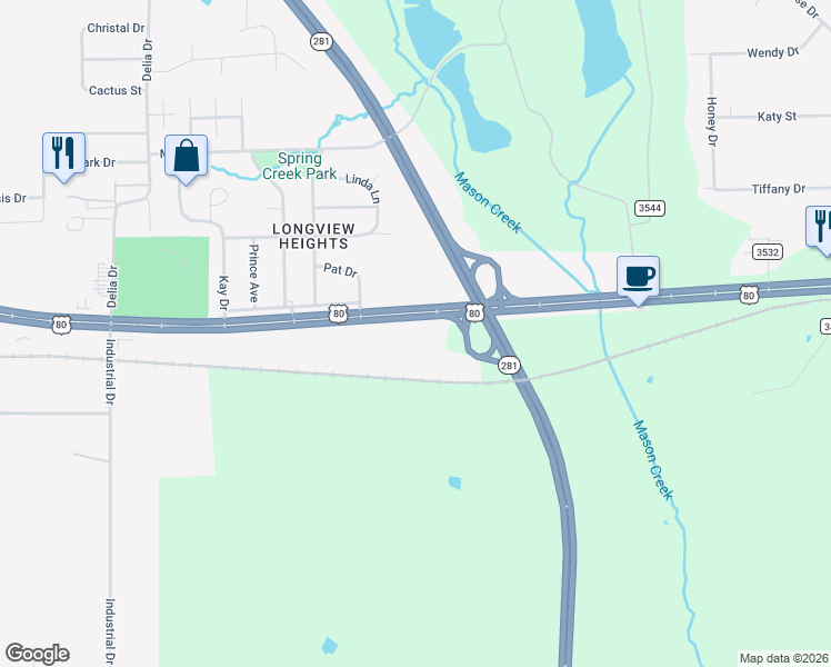 map of restaurants, bars, coffee shops, grocery stores, and more near 3698 East Marshall Avenue in Longview