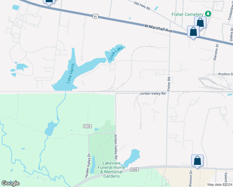 map of restaurants, bars, coffee shops, grocery stores, and more near 806 Jordan Valley Road in Longview