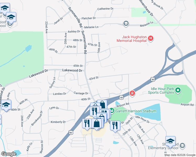 map of restaurants, bars, coffee shops, grocery stores, and more near 1504 43rd Street in Phenix City