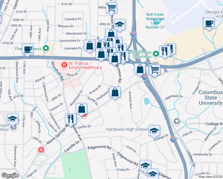 map of restaurants, bars, coffee shops, grocery stores, and more near 4228 Chalfonte Drive in Columbus