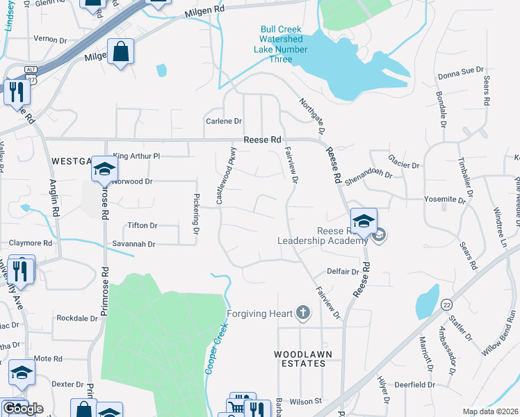 map of restaurants, bars, coffee shops, grocery stores, and more near 1 Conisburgh Court in Columbus