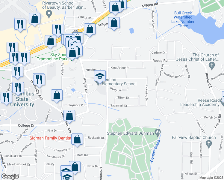 map of restaurants, bars, coffee shops, grocery stores, and more near 4010 Sealy Lane in Columbus