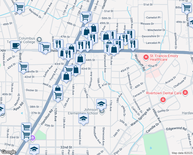 map of restaurants, bars, coffee shops, grocery stores, and more near 4141 16th Avenue in Columbus
