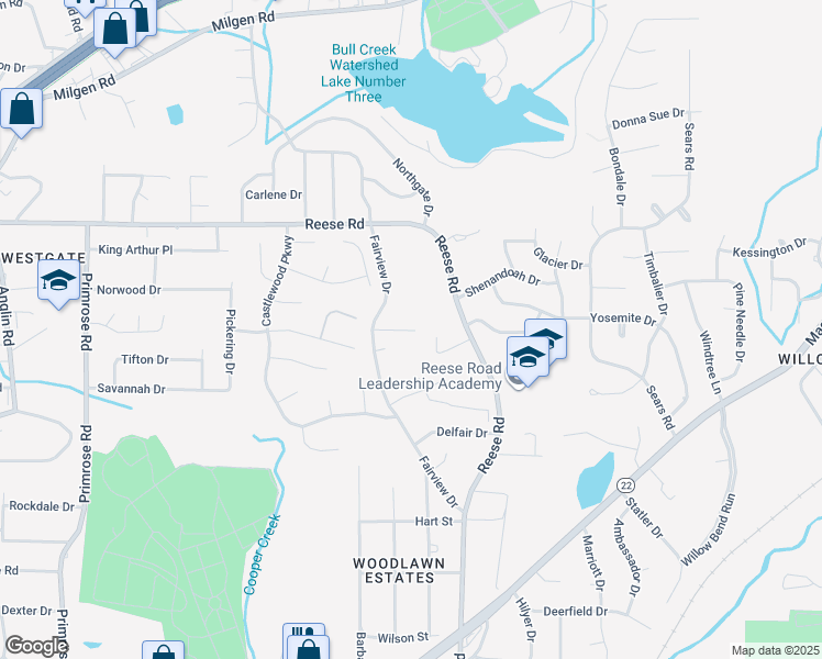 map of restaurants, bars, coffee shops, grocery stores, and more near 4128 Fairview Drive in Columbus