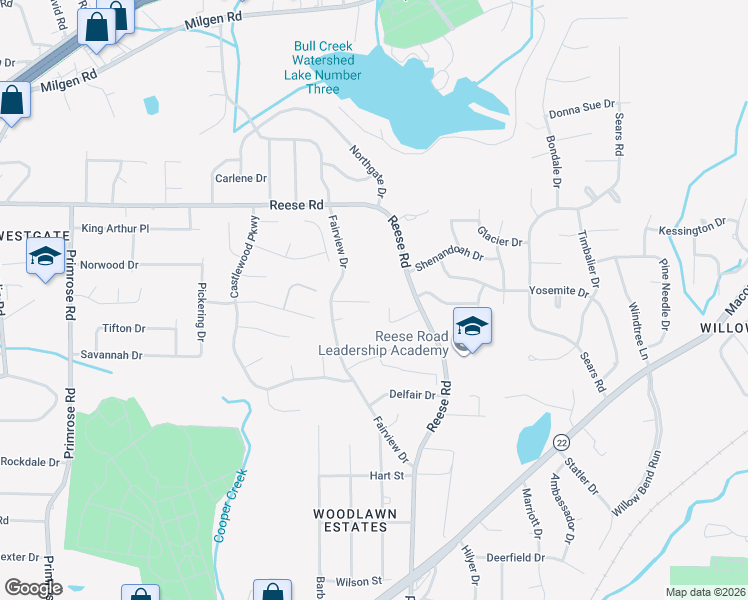 map of restaurants, bars, coffee shops, grocery stores, and more near 4120 Fairview Drive in Columbus