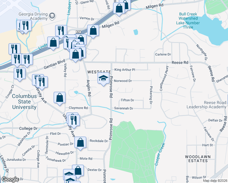 map of restaurants, bars, coffee shops, grocery stores, and more near 4006 Sealy Lane in Columbus