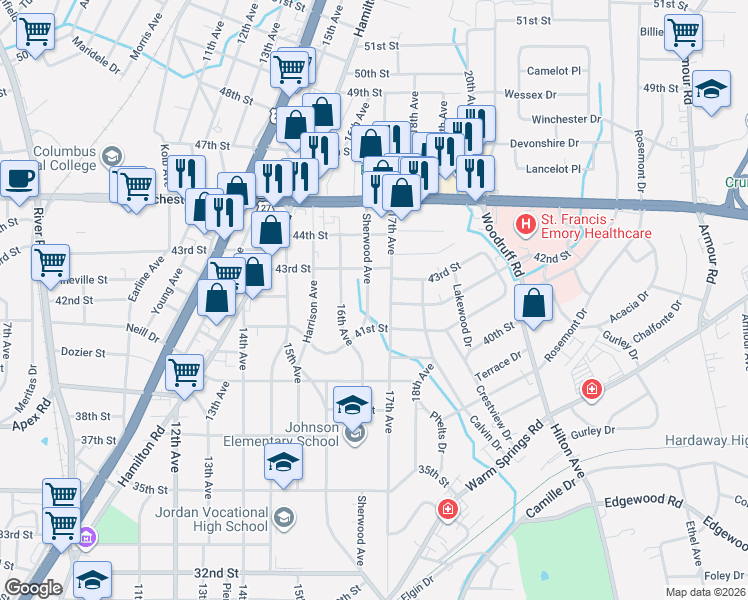 map of restaurants, bars, coffee shops, grocery stores, and more near 4132 Sherwood Ave in Columbus