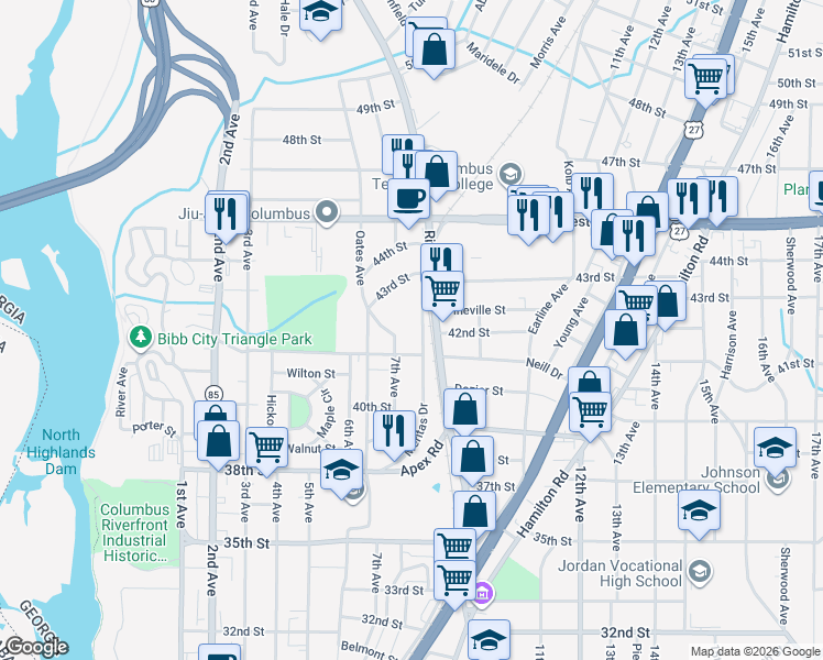 map of restaurants, bars, coffee shops, grocery stores, and more near 4221 Meritas Dr in Columbus