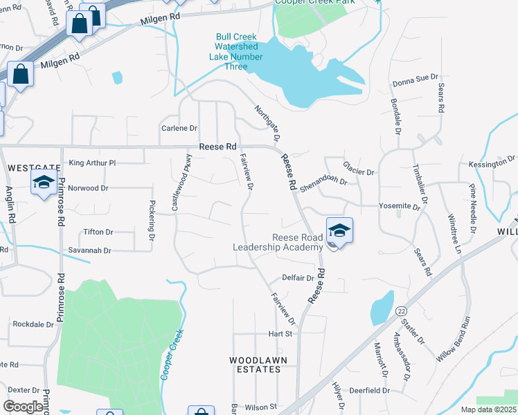 map of restaurants, bars, coffee shops, grocery stores, and more near 4128 Fairview Drive in Columbus