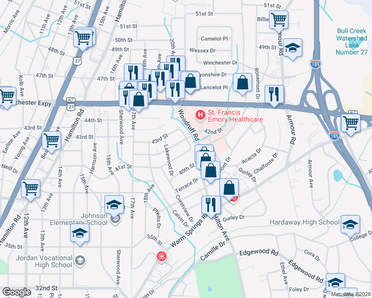 map of restaurants, bars, coffee shops, grocery stores, and more near 2109 41st Street in Columbus
