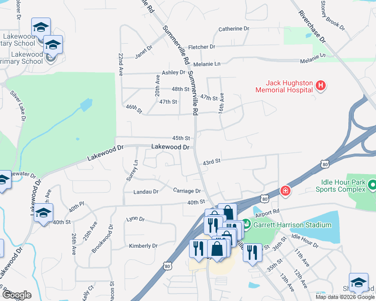 map of restaurants, bars, coffee shops, grocery stores, and more near 4305 Summerville Road in Phenix City