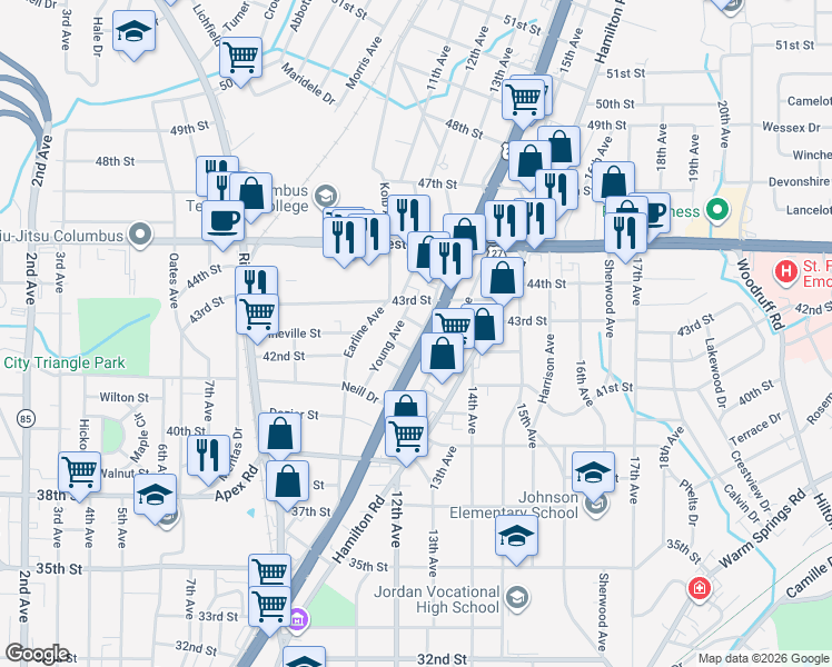 map of restaurants, bars, coffee shops, grocery stores, and more near 4103 Holly Avenue in Columbus