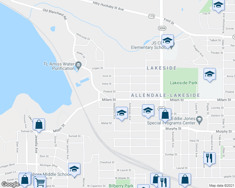 map of restaurants, bars, coffee shops, grocery stores, and more near 2951 Poland Street in Shreveport