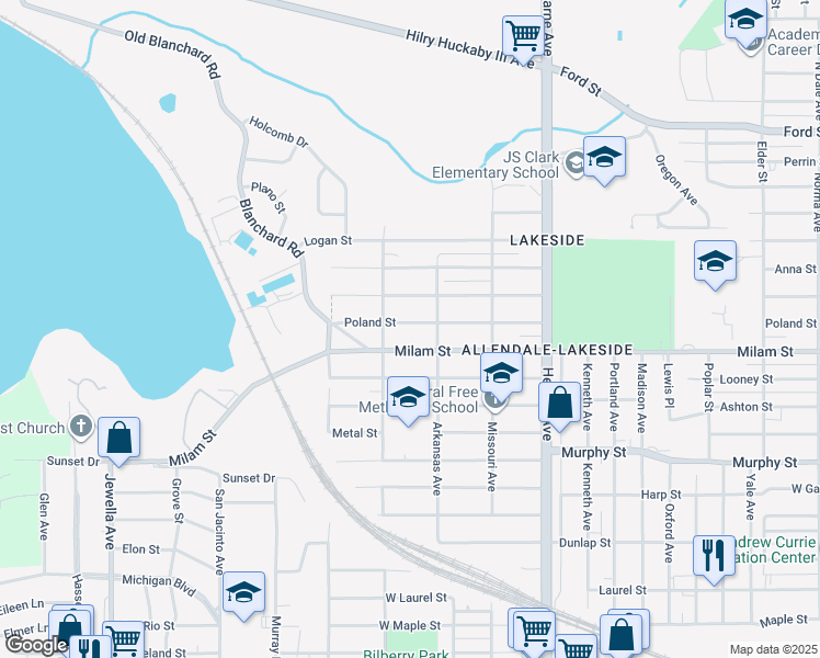 map of restaurants, bars, coffee shops, grocery stores, and more near 2941 Abbie Street in Shreveport