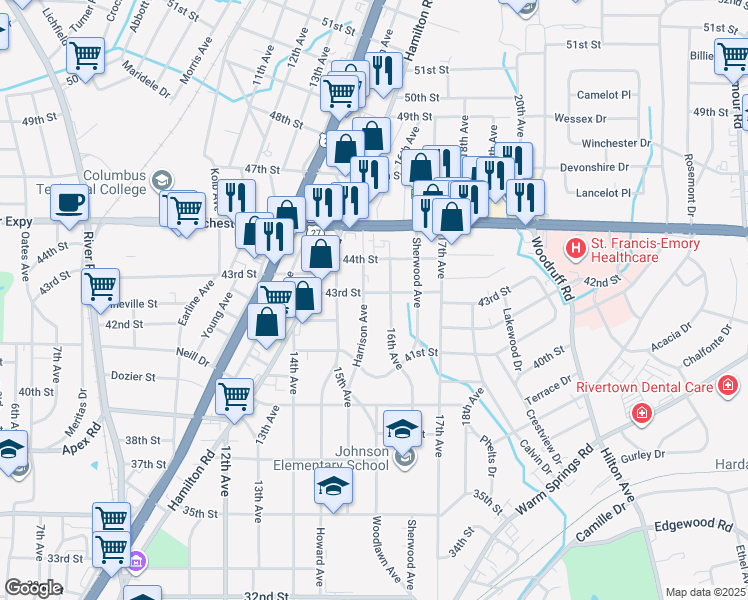 map of restaurants, bars, coffee shops, grocery stores, and more near 4312 16th Avenue in Columbus