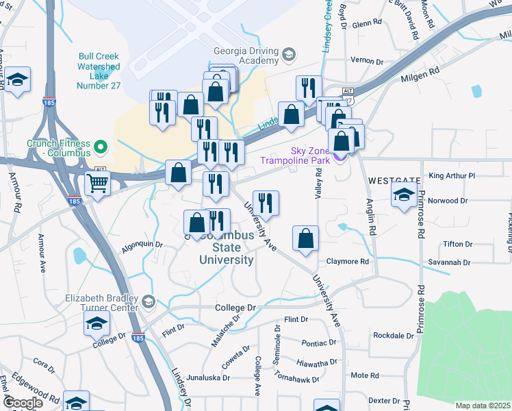 map of restaurants, bars, coffee shops, grocery stores, and more near 3324 Gentian Boulevard in Columbus