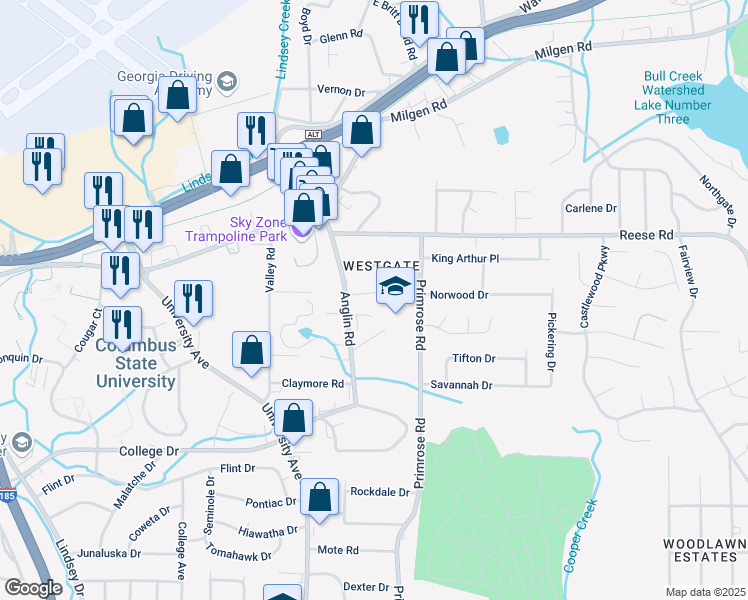 map of restaurants, bars, coffee shops, grocery stores, and more near 3815 Anglin Court in Columbus