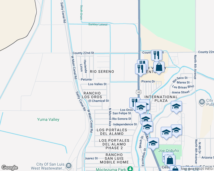 map of restaurants, bars, coffee shops, grocery stores, and more near 1505 Rancho Avenue in San Luis