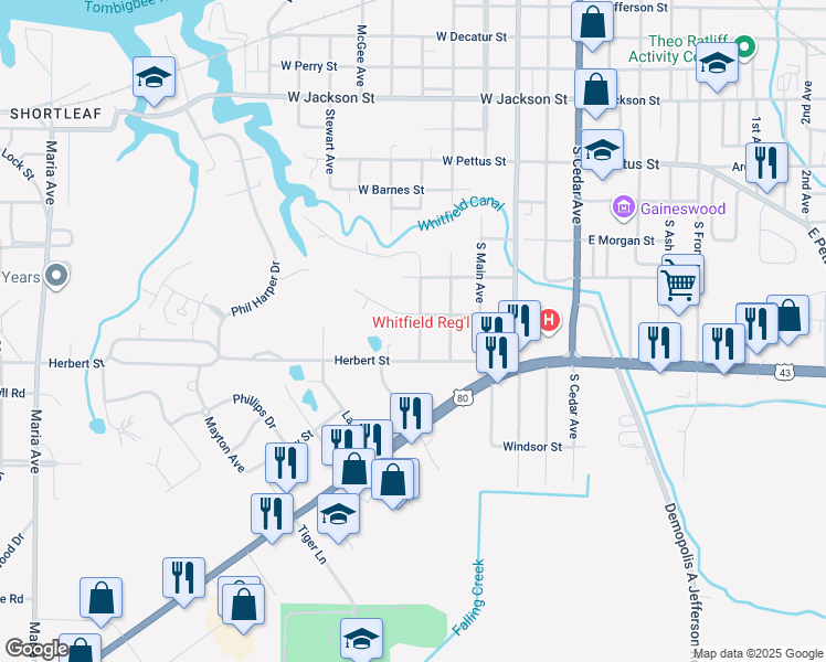 map of restaurants, bars, coffee shops, grocery stores, and more near 1100 Desnouettes Avenue in Demopolis