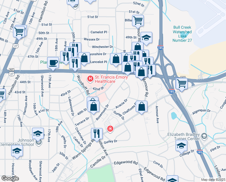 map of restaurants, bars, coffee shops, grocery stores, and more near 4311 Rosemont Drive in Columbus