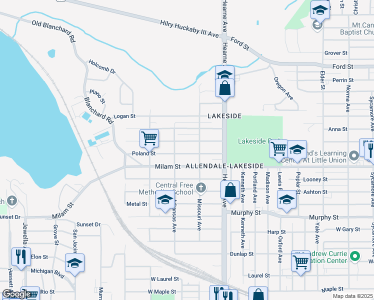 map of restaurants, bars, coffee shops, grocery stores, and more near 2820 Poland Street in Shreveport