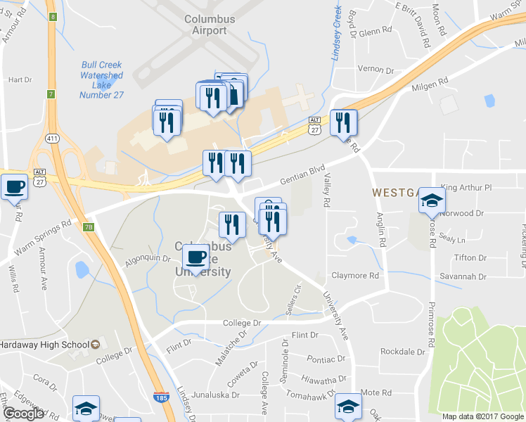 map of restaurants, bars, coffee shops, grocery stores, and more near 3324 Gentian Boulevard in Columbus