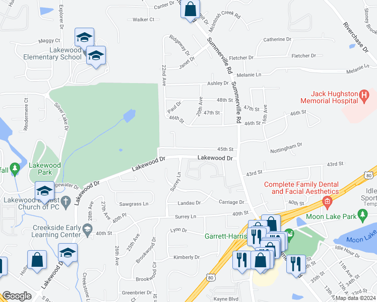 map of restaurants, bars, coffee shops, grocery stores, and more near 2001 45th Street in Phenix City