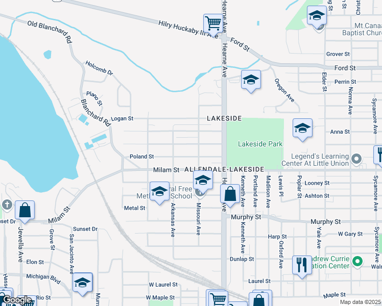 map of restaurants, bars, coffee shops, grocery stores, and more near 2820 Poland Street in Shreveport