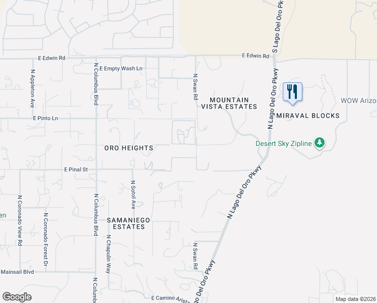 map of restaurants, bars, coffee shops, grocery stores, and more near 4691 East Rail North Road in Tucson