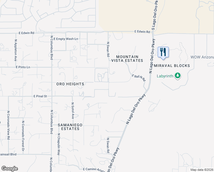map of restaurants, bars, coffee shops, grocery stores, and more near 4691 East Rail North Road in Tucson