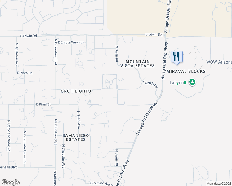 map of restaurants, bars, coffee shops, grocery stores, and more near 4691 East Rail North Road in Tucson