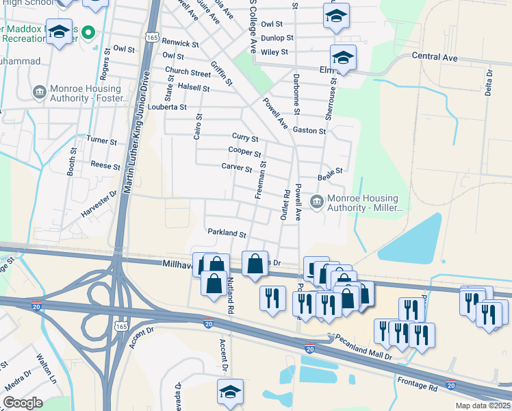 map of restaurants, bars, coffee shops, grocery stores, and more near 3898 Harvester Dr in Monroe
