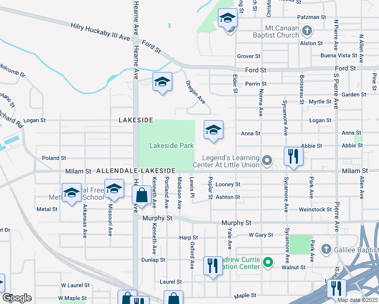 map of restaurants, bars, coffee shops, grocery stores, and more near 2200 Milam Street in Shreveport