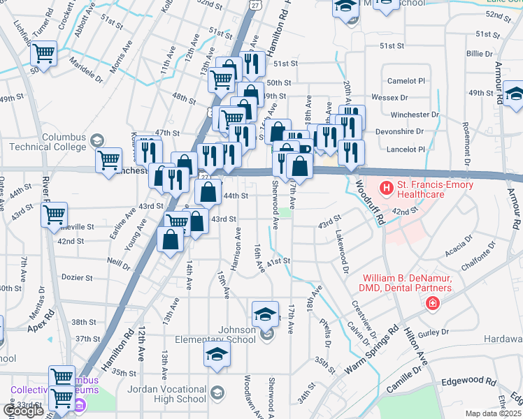 map of restaurants, bars, coffee shops, grocery stores, and more near 4312 16th Avenue in Columbus