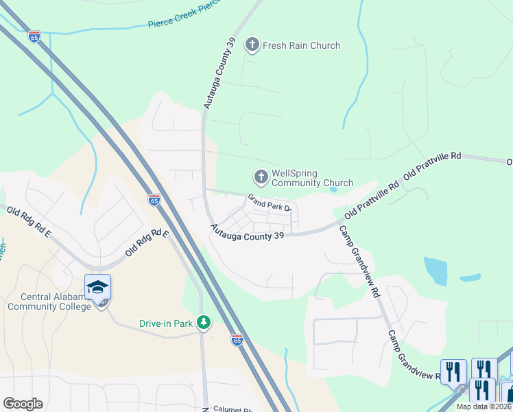 map of restaurants, bars, coffee shops, grocery stores, and more near 207 Grand Park Drive in Deatsville