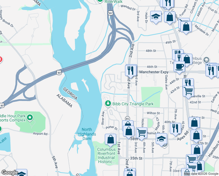 map of restaurants, bars, coffee shops, grocery stores, and more near 4 Woodland Circle in Columbus