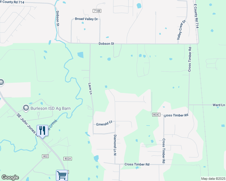 map of restaurants, bars, coffee shops, grocery stores, and more near 205 Diamond Lane North in Burleson