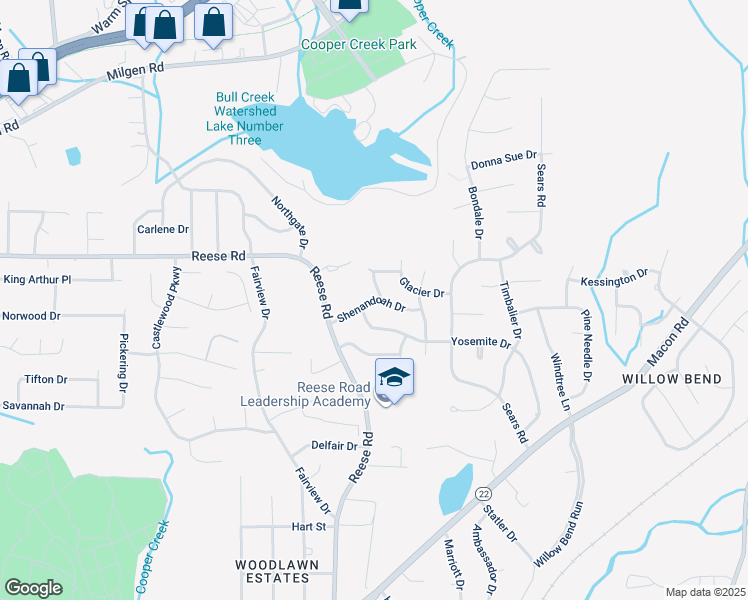 map of restaurants, bars, coffee shops, grocery stores, and more near 4813 Shenandoah Drive in Columbus