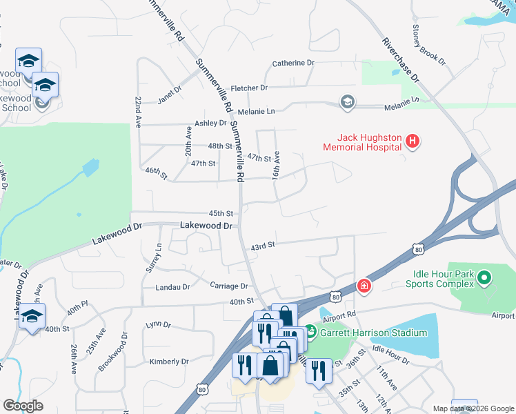 map of restaurants, bars, coffee shops, grocery stores, and more near 1607 45th Street in Phenix City