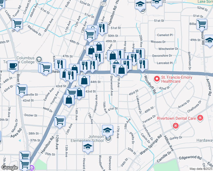 map of restaurants, bars, coffee shops, grocery stores, and more near 4312 16th Avenue in Columbus
