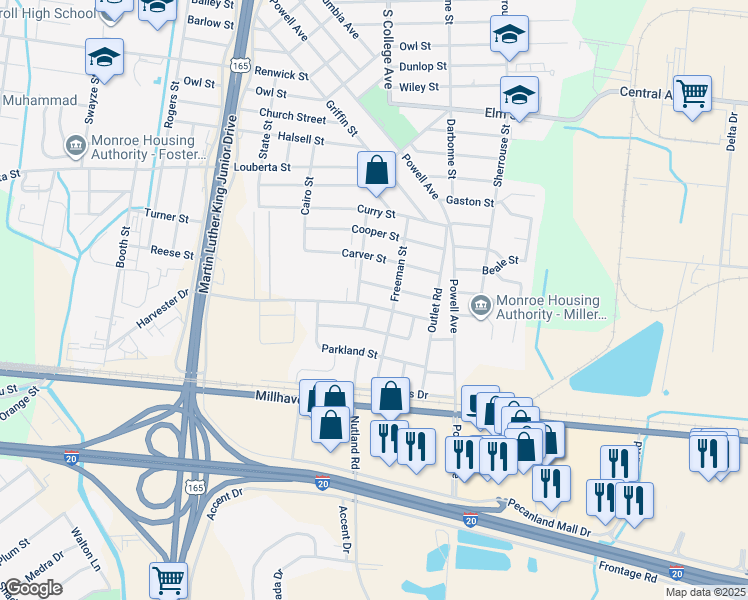 map of restaurants, bars, coffee shops, grocery stores, and more near 3800-3898 Harvester Dr in Monroe