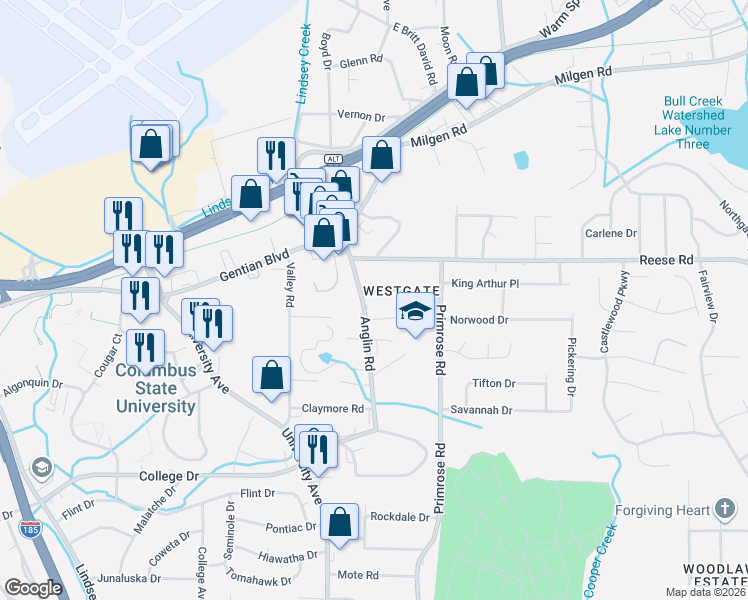 map of restaurants, bars, coffee shops, grocery stores, and more near 3815 Anglin Court in Columbus
