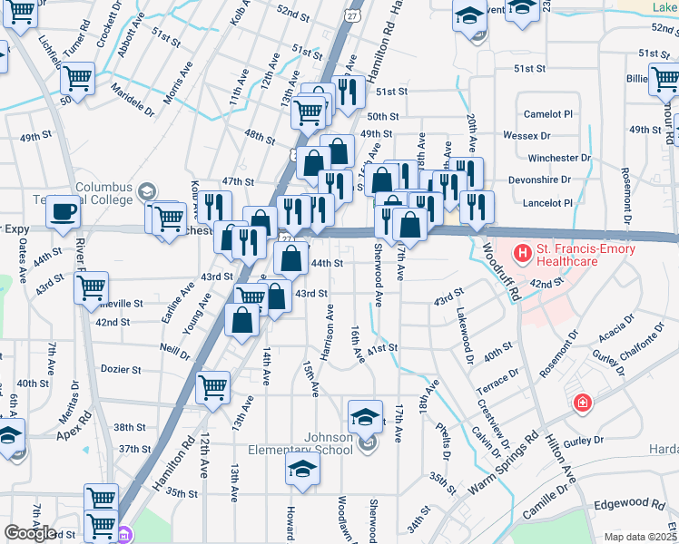 map of restaurants, bars, coffee shops, grocery stores, and more near 4312 Harrison Avenue in Columbus