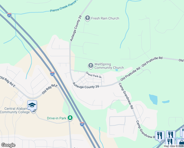 map of restaurants, bars, coffee shops, grocery stores, and more near 207 Grand Park Drive in Deatsville