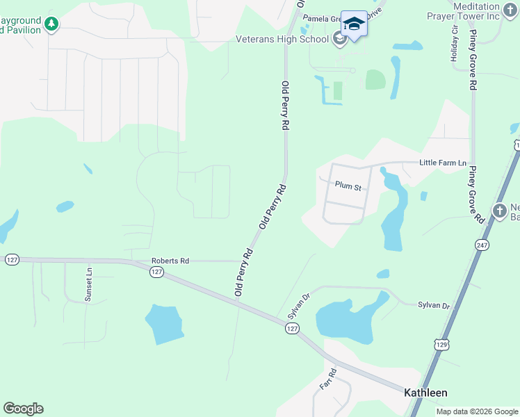 map of restaurants, bars, coffee shops, grocery stores, and more near 671 Old Perry Road in Kathleen