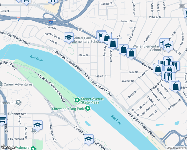 map of restaurants, bars, coffee shops, grocery stores, and more near 2201 Naples Street in Bossier City
