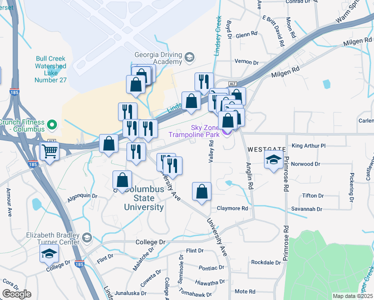 map of restaurants, bars, coffee shops, grocery stores, and more near 3536 Gentian Boulevard in Columbus