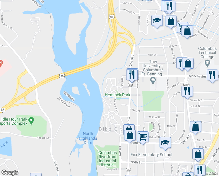 map of restaurants, bars, coffee shops, grocery stores, and more near 10 Spruce Street in Columbus