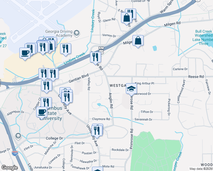 map of restaurants, bars, coffee shops, grocery stores, and more near 4305 Anglin Road in Columbus