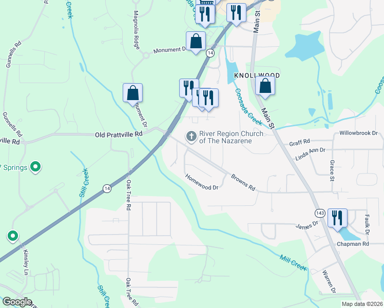 map of restaurants, bars, coffee shops, grocery stores, and more near 3254 Browns Road in Millbrook